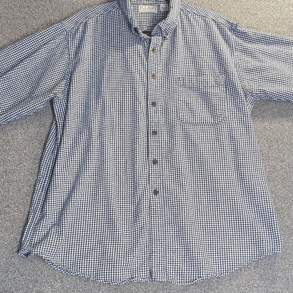 Vintage 90s L.L. Bean Northwoods Made in USA Gingham Shirt - XL in Blue/White - Picture 4 of 9